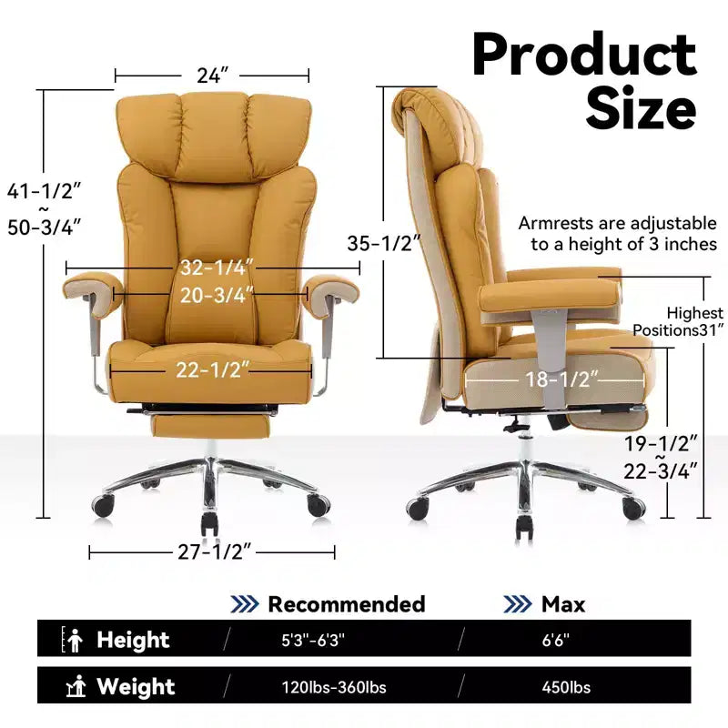 Sedia da Ufficio Ergonomica 450LBS con Poggiapiedi, Sedia Direzionale in Pelle PU con Schienale Alto, Supporto Lombare e Braccioli Regolabili