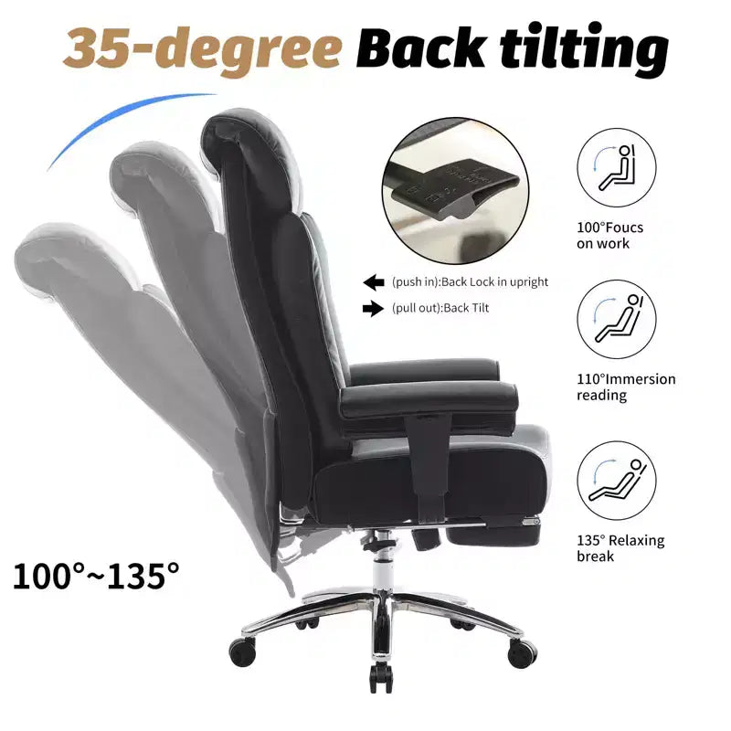 Sedia da Ufficio Ergonomica 450LBS con Poggiapiedi, Sedia Direzionale in Pelle PU con Schienale Alto, Supporto Lombare e Braccioli Regolabili