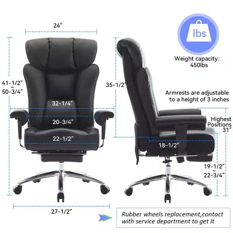 Sedia da Ufficio Ergonomica 450LBS con Poggiapiedi, Sedia Direzionale in Pelle PU con Schienale Alto, Supporto Lombare e Braccioli Regolabili