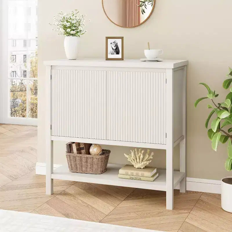 Tavolini stretti con contenitore, Tavolino consolle con 2 ante, Madia moderna con ripiano contenitore, Mobile bar per soggiorno, Ufficio Bianco