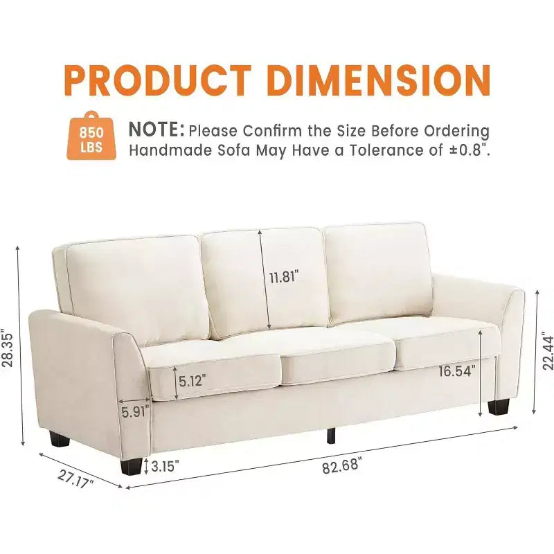 Divano a 3 Posti Moderno Oversize in ciniglia, Divano Letto da 210cm, Comodo Divanetto Lounge con Seduta Profonda, Divano Cloud Lavabile per Casa Ufficio Appartamento