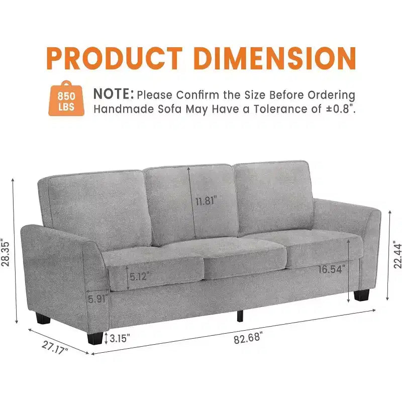 Divano a 3 Posti Moderno Oversize in ciniglia, Divano Letto da 210cm, Comodo Divanetto Lounge con Seduta Profonda, Divano Cloud Lavabile per Casa Ufficio Appartamento