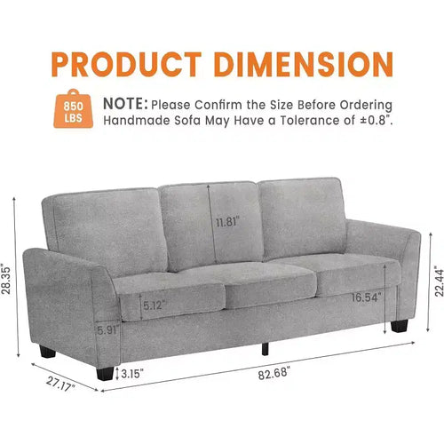 Divano a 3 Posti Moderno Oversize in ciniglia, Divano Letto da 210cm, Comodo Divanetto Lounge con Seduta Profonda, Divano Cloud Lavabile per Casa Ufficio Appartamento