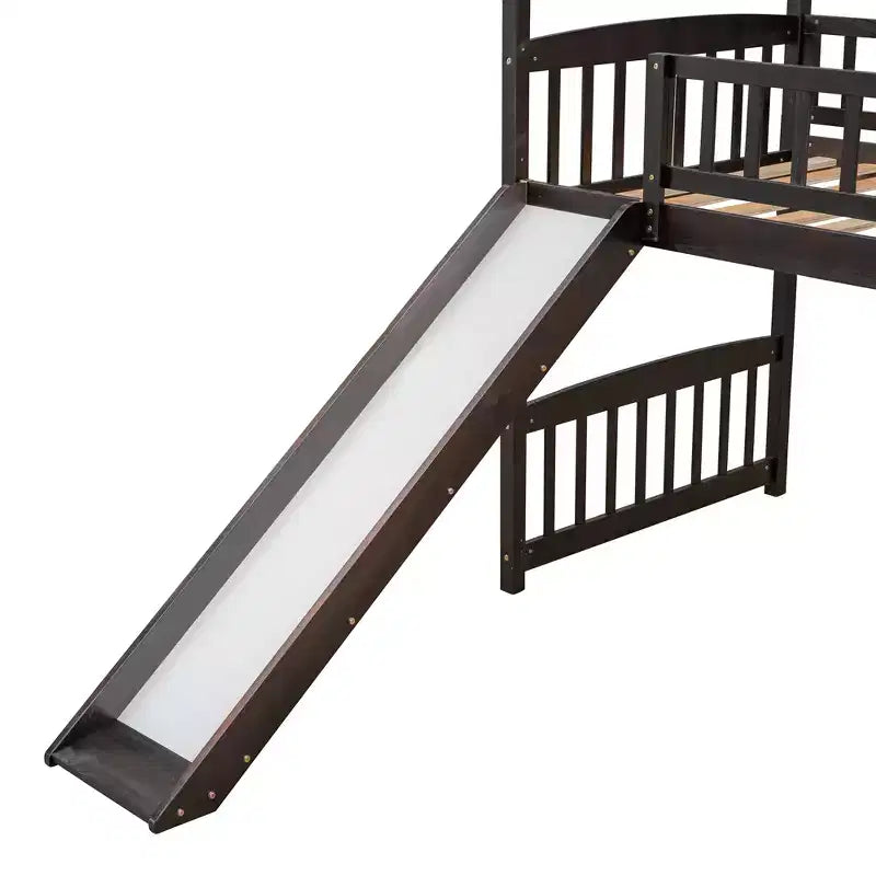 Letto a soppalco con scivolo per casa gemella, struttura in legno con letto a soppalco, scala e tetto