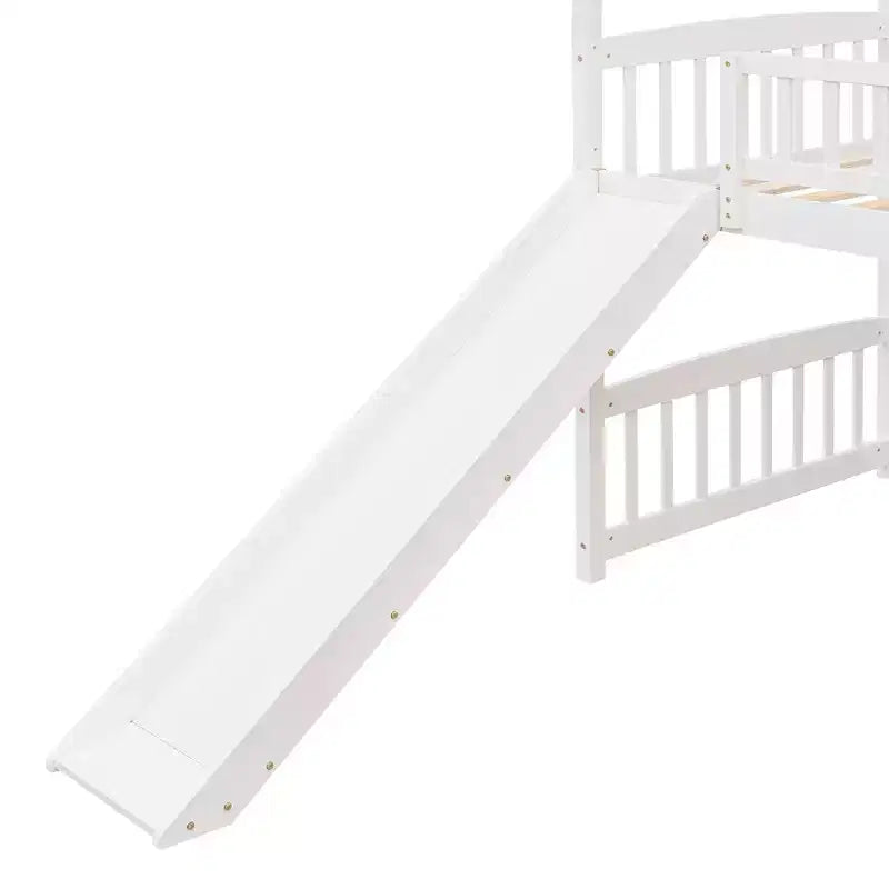 Letto a soppalco con scivolo per casa gemella, struttura in legno con letto a soppalco, scala e tetto