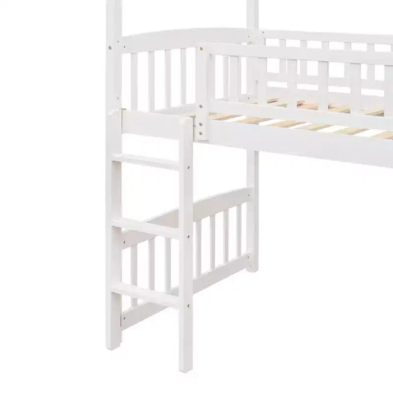 Letto a soppalco con scivolo per casa gemella, struttura in legno con letto a soppalco, scala e tetto