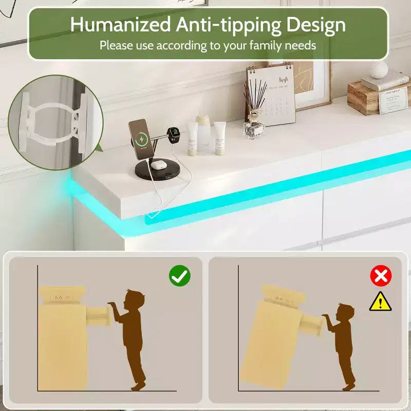 Comò moderno a 6 cassetti con piano scorrevole, con cassetti, organizer per camera da letto, armadio e soggiorno
