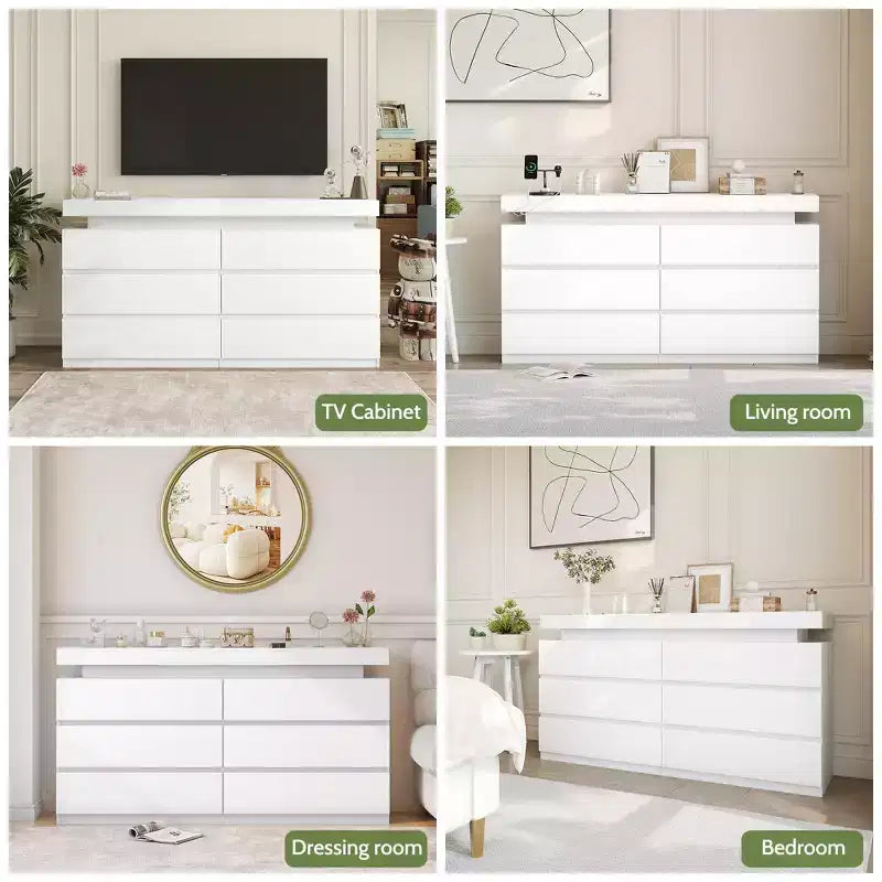 Comò moderno a 6 cassetti con piano scorrevole, con cassetti, organizer per camera da letto, armadio e soggiorno