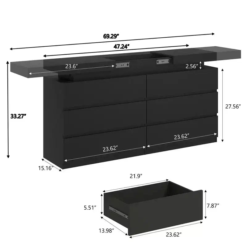 Comò moderno a 6 cassetti con piano scorrevole, con cassetti, organizer per camera da letto, armadio e soggiorno