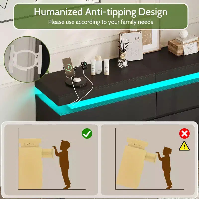 Comò moderno a 6 cassetti con piano scorrevole, con cassetti, organizer per camera da letto, armadio e soggiorno