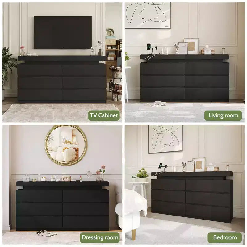 Comò moderno a 6 cassetti con piano scorrevole, con cassetti, organizer per camera da letto, armadio e soggiorno