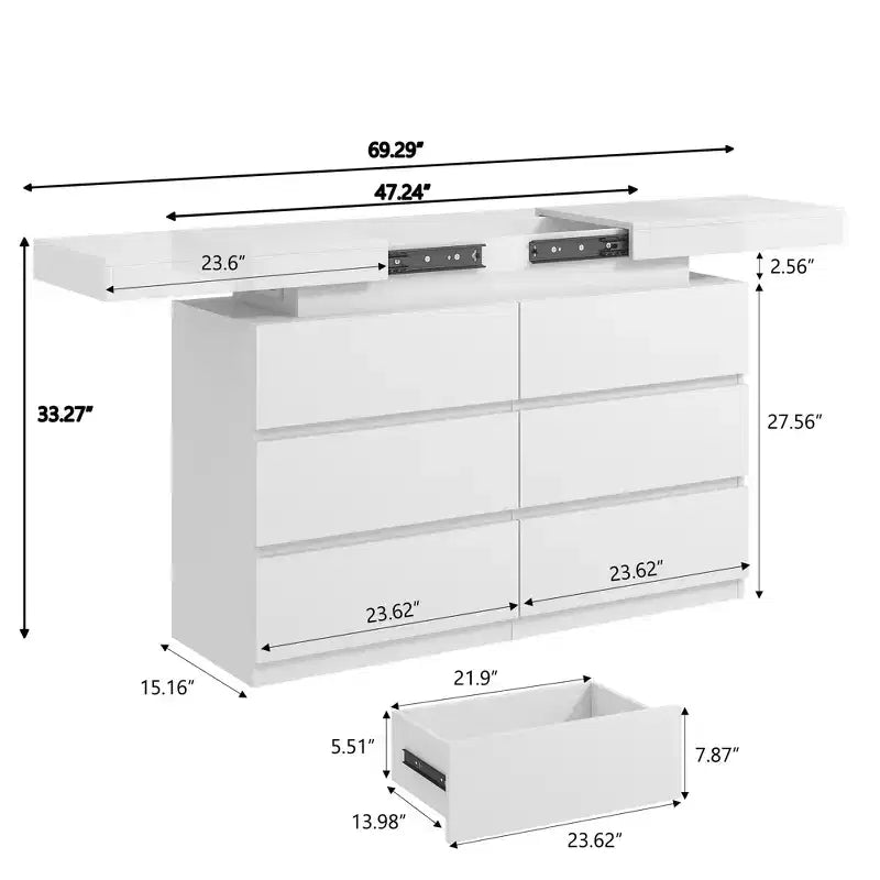 Comò moderno a 6 cassetti con piano scorrevole, con cassetti, organizer per camera da letto, armadio e soggiorno