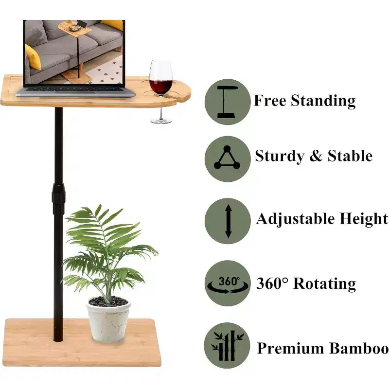 Tavolino da divano a C, tavolo laterale girevole a 360° e regolabile in altezza per letto, tavolino porta TV