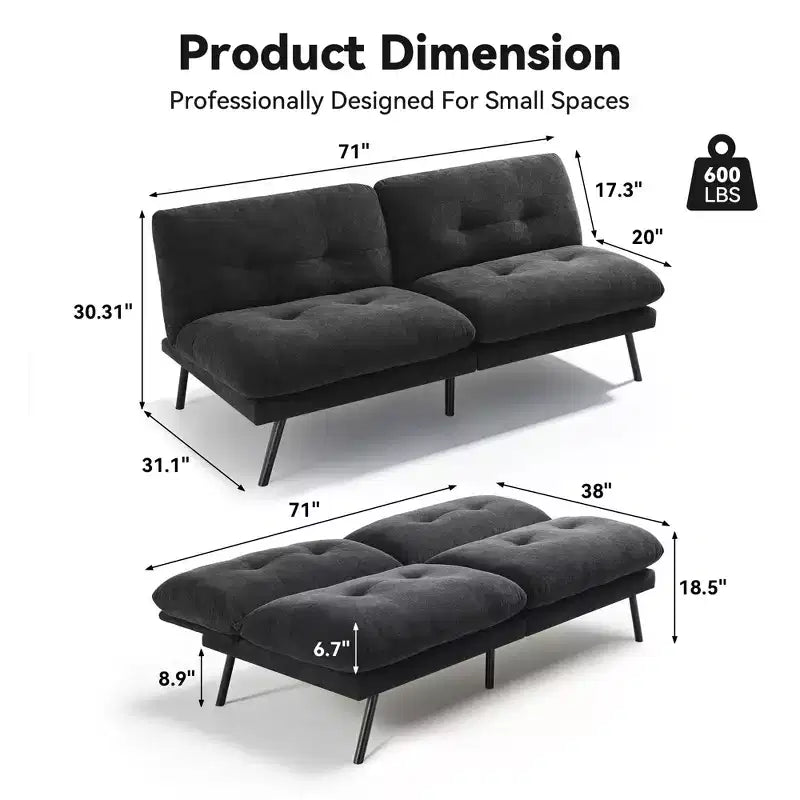 Divano letto futon convertibile 72, divano in spugna con schienale regolabile e fodere lavabili per piccoli spazi, soggiorno