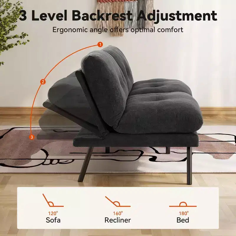 Divano letto futon convertibile 72, divano in spugna con schienale regolabile e fodere lavabili per piccoli spazi, soggiorno