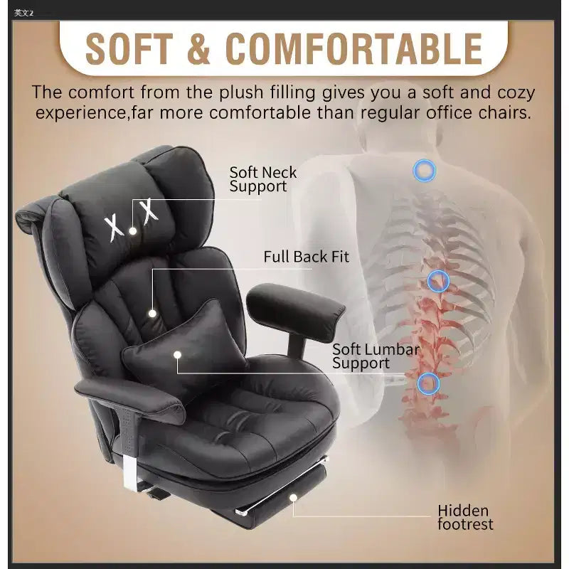 Sedia da ufficio taglie forti con poggiapiedi - Sedia direzionale ad alto schienale con sedile ampio, braccioli regolabili, sedia ergonomica da computer, nera
