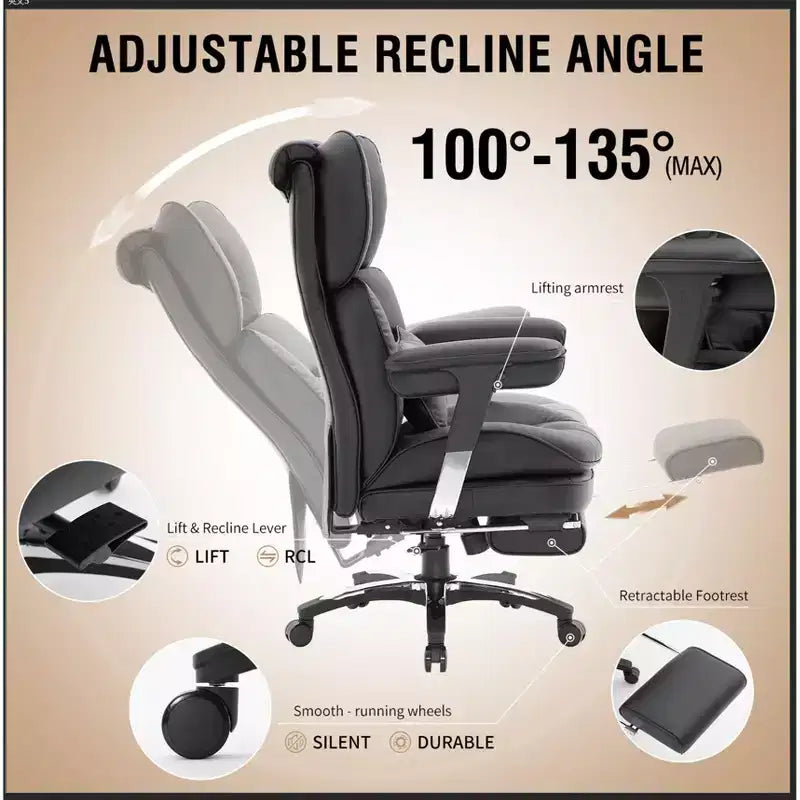 Sedia da ufficio taglie forti con poggiapiedi - Sedia direzionale ad alto schienale con sedile ampio, braccioli regolabili, sedia ergonomica da computer, nera