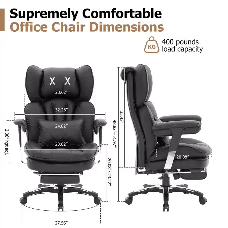 Sedia da ufficio taglie forti con poggiapiedi - Sedia direzionale ad alto schienale con sedile ampio, braccioli regolabili, sedia ergonomica da computer, nera