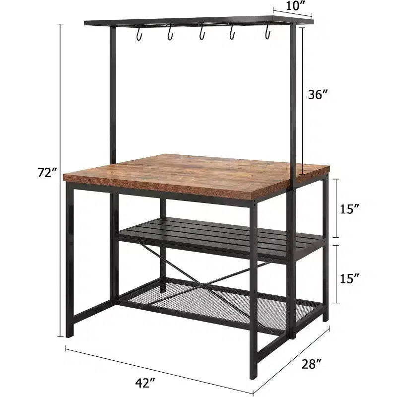 Isola da Cucina da 42/47 Pollici con Ripostiglio e Sedute - Scaffale per Forno a 3 Ripiani, Supporto per Microonde, Tavolo da Pranzo per 4, 5 Ganci e Capacità di 22,7 kg