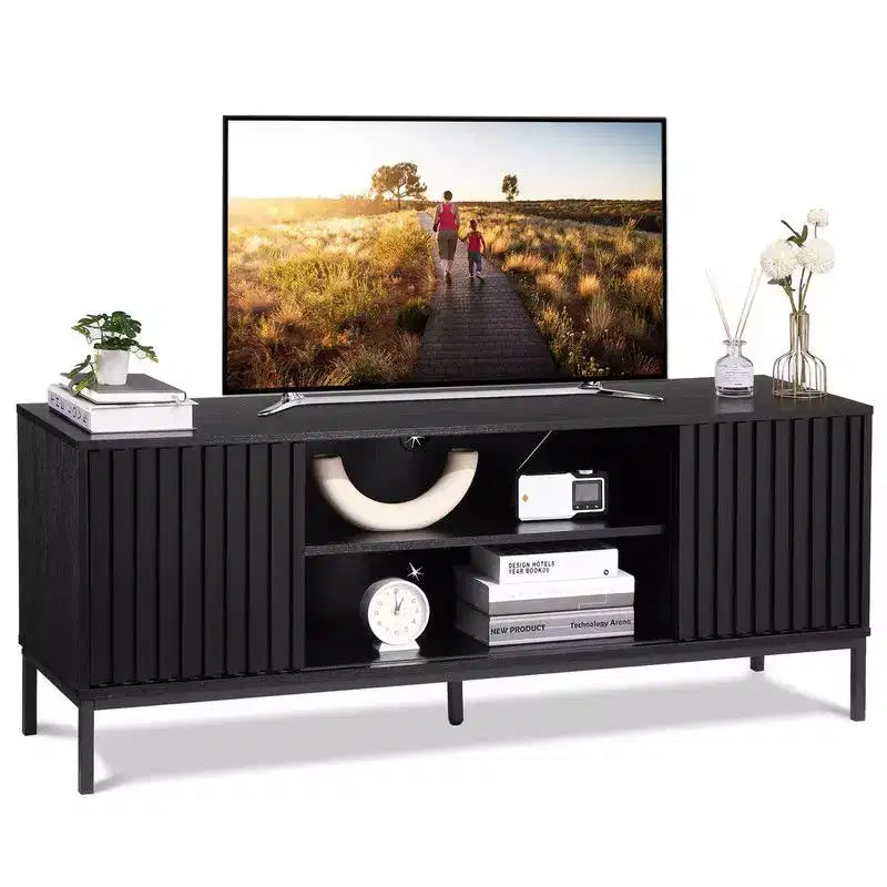 Mobile TV nero per TV da 32-65 pollici, mobile porta TV moderno con armadietti, tavolo consolle porta TV per soggiorno