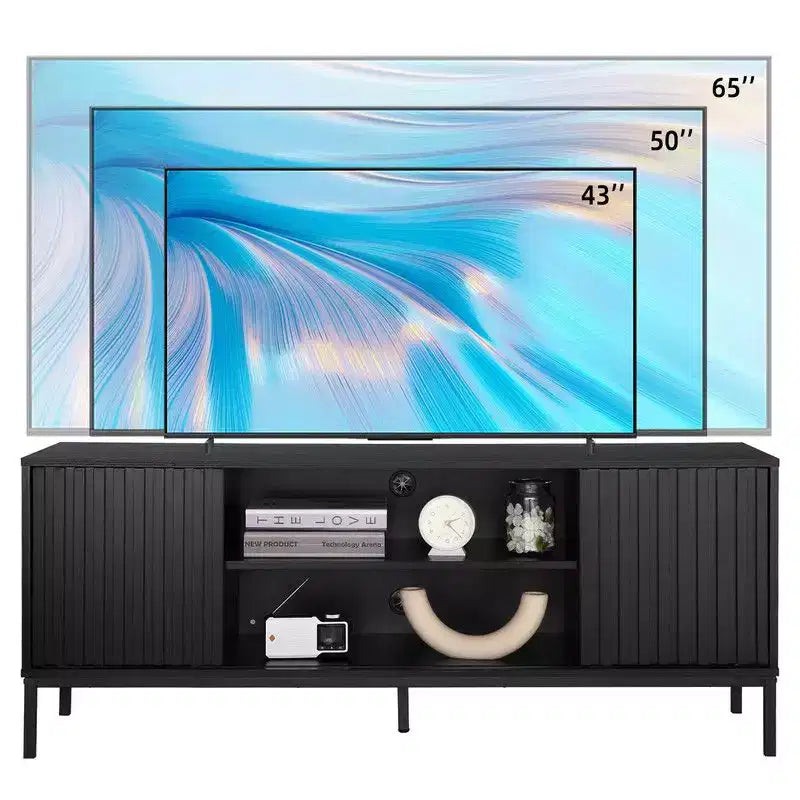 Mobile TV nero per TV da 32-65 pollici, mobile porta TV moderno con armadietti, tavolo consolle porta TV per soggiorno