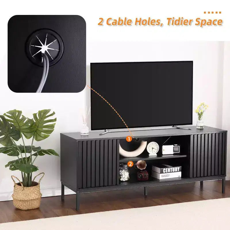 Mobile TV nero per TV da 32-65 pollici, mobile porta TV moderno con armadietti, tavolo consolle porta TV per soggiorno