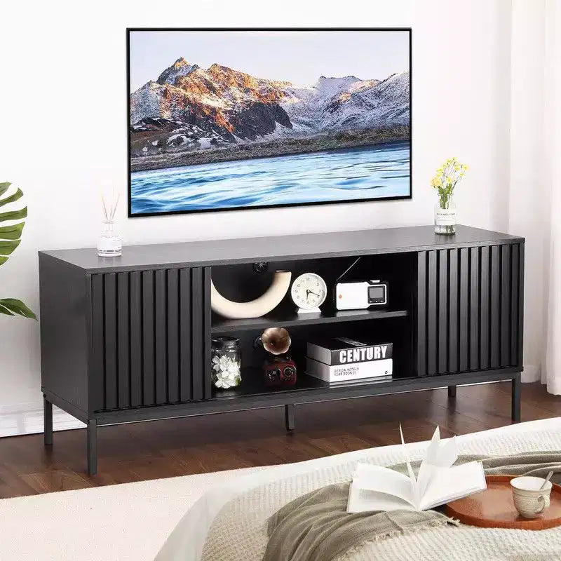 Mobile TV nero per TV da 32-65 pollici, mobile porta TV moderno con armadietti, tavolo consolle porta TV per soggiorno