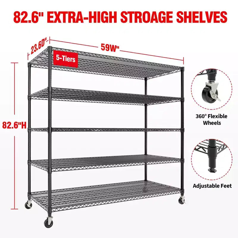 Scaffale portaoggetti H 73, unità scaffale per carichi pesanti da 2640 libbre con ruote e piedini, scaffale da garage a 4 ripiani per dispensa, garage, cucina, casa, commerciale