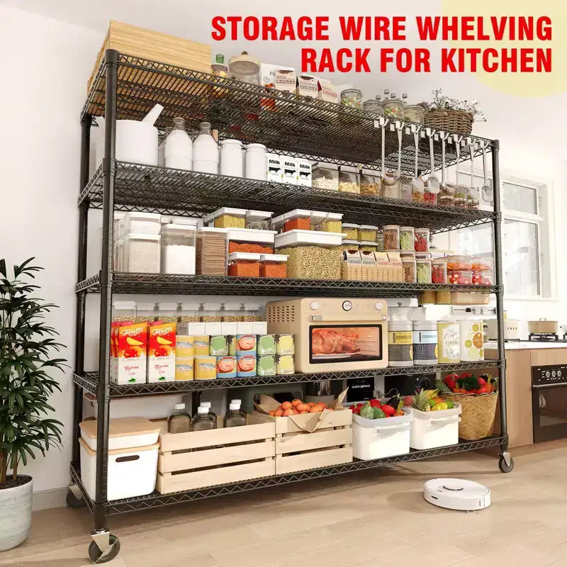 Scaffale portaoggetti H 73, unità scaffale per carichi pesanti da 2640 libbre con ruote e piedini, scaffale da garage a 4 ripiani per dispensa, garage, cucina, casa, commerciale