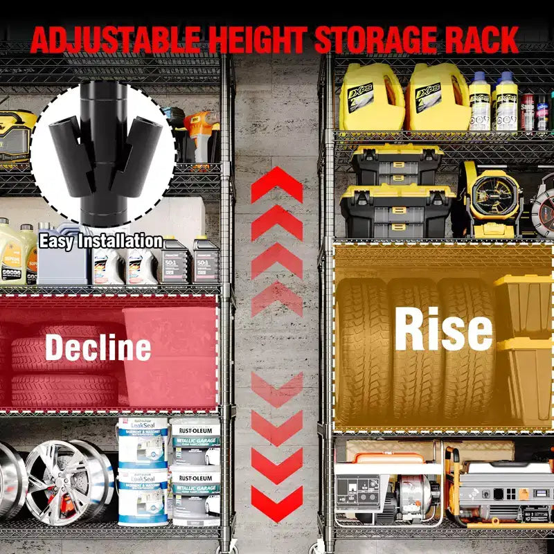 Scaffale portaoggetti H 73, unità scaffale per carichi pesanti da 2640 libbre con ruote e piedini, scaffale da garage a 4 ripiani per dispensa, garage, cucina, casa, commerciale