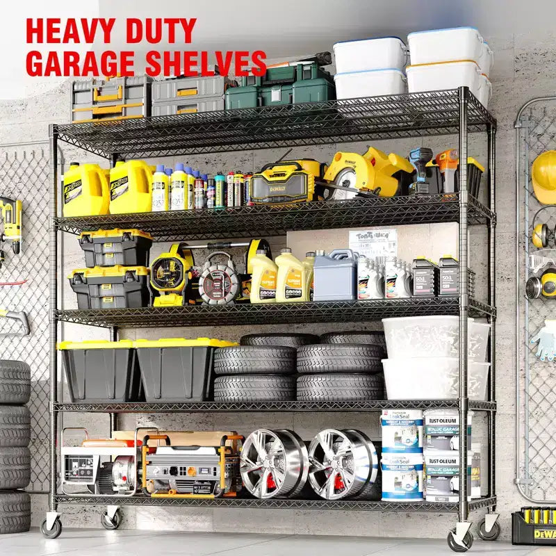 Scaffale portaoggetti H 73, unità scaffale per carichi pesanti da 2640 libbre con ruote e piedini, scaffale da garage a 4 ripiani per dispensa, garage, cucina, casa, commerciale