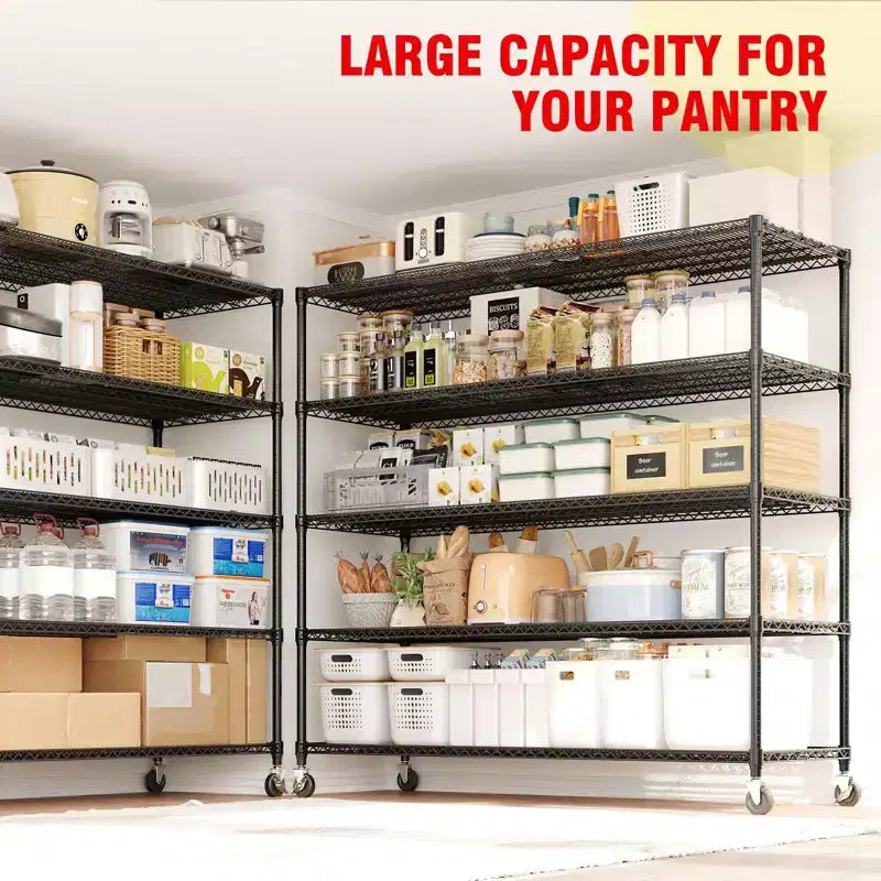 Scaffale portaoggetti H 73, unità scaffale per carichi pesanti da 2640 libbre con ruote e piedini, scaffale da garage a 4 ripiani per dispensa, garage, cucina, casa, commerciale