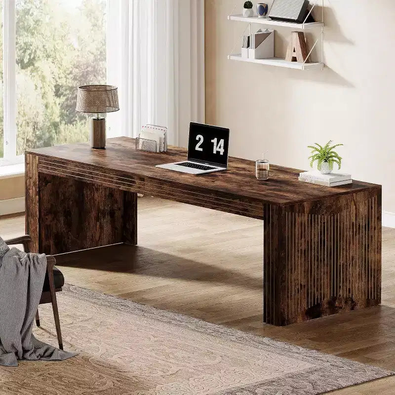 Scrivania extra lunga da 79 pollici, scrivania doppia per due persone per ufficio domestico, tavolo da scrittura lungo in legno per computer per ufficio, marrone vintage