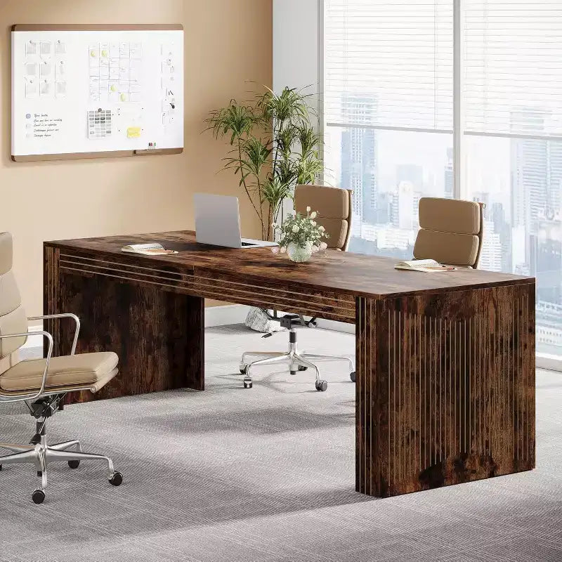 Scrivania extra lunga da 79 pollici, scrivania doppia per due persone per ufficio domestico, tavolo da scrittura lungo in legno per computer per ufficio, marrone vintage