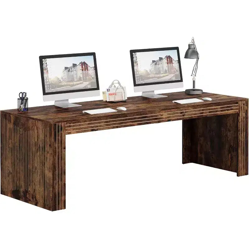 Scrivania extra lunga da 79 pollici, scrivania doppia per due persone per ufficio domestico, tavolo da scrittura lungo in legno per computer per ufficio, marrone vintage