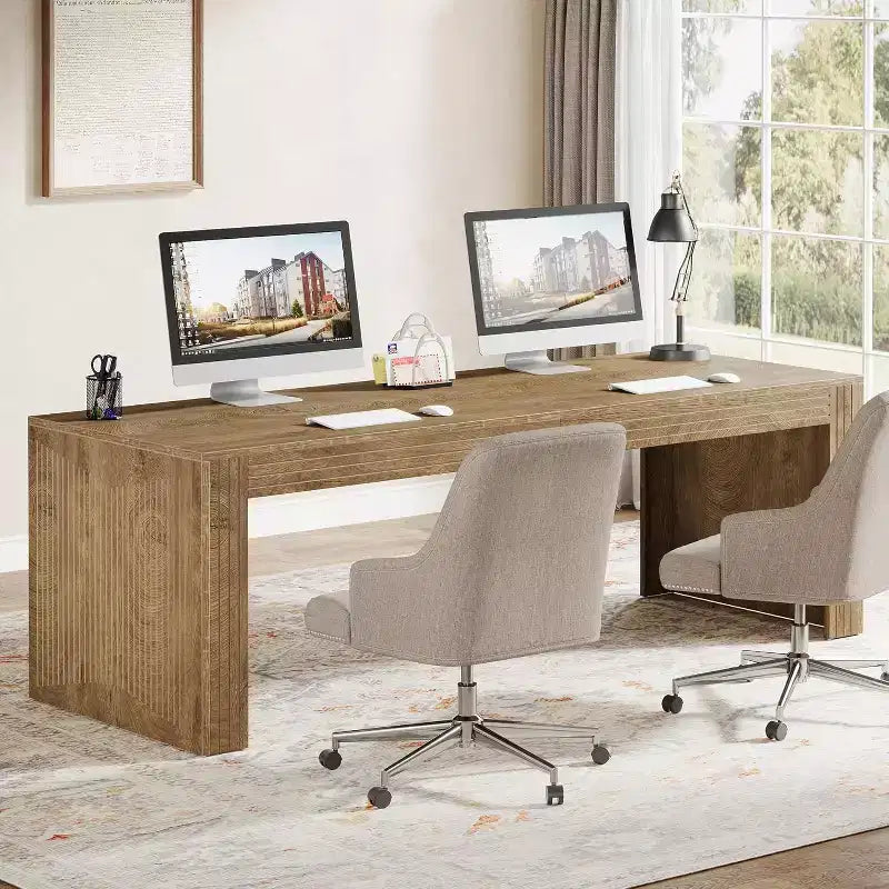 Scrivania extra lunga da 79 pollici, scrivania doppia per due persone per ufficio domestico, tavolo da scrittura lungo in legno per computer per ufficio, marrone vintage