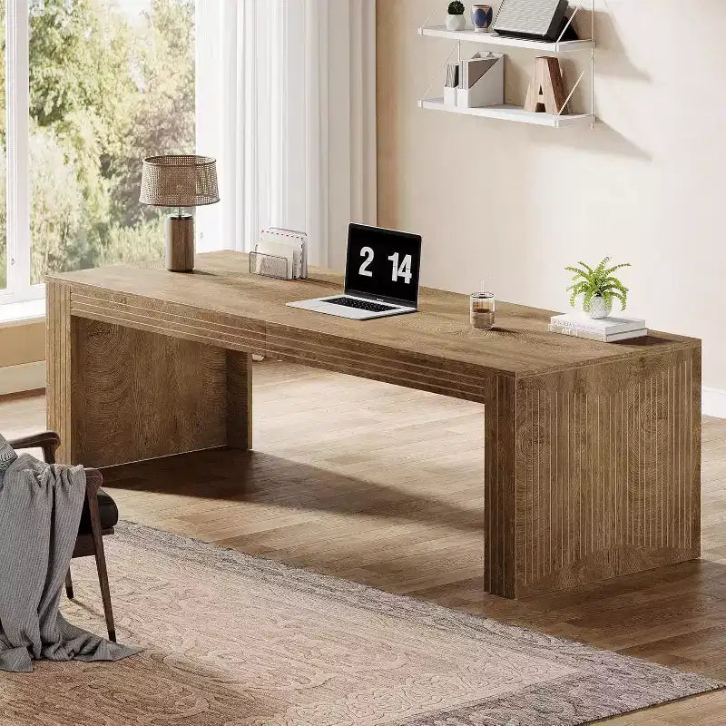 Scrivania extra lunga da 79 pollici, scrivania doppia per due persone per ufficio domestico, tavolo da scrittura lungo in legno per computer per ufficio, marrone vintage