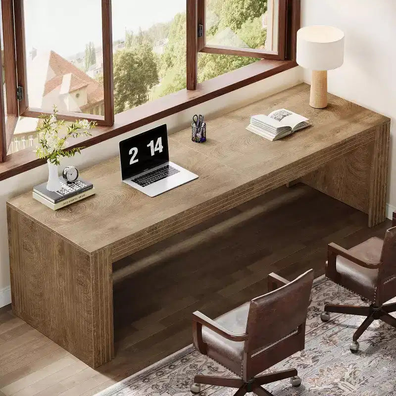 Scrivania extra lunga da 79 pollici, scrivania doppia per due persone per ufficio domestico, tavolo da scrittura lungo in legno per computer per ufficio, marrone vintage