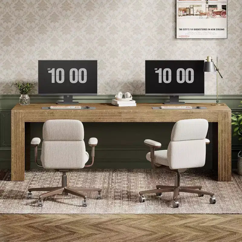 Scrivania extra lunga da 79 pollici, scrivania doppia per due persone per ufficio domestico, tavolo da scrittura lungo in legno per computer per ufficio, marrone vintage
