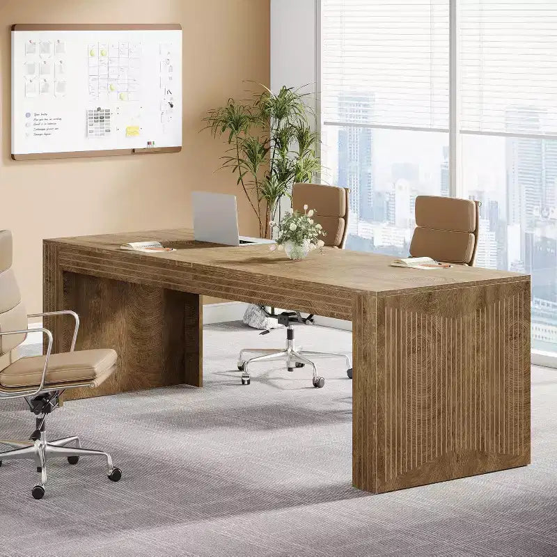 Scrivania extra lunga da 79 pollici, scrivania doppia per due persone per ufficio domestico, tavolo da scrittura lungo in legno per computer per ufficio, marrone vintage