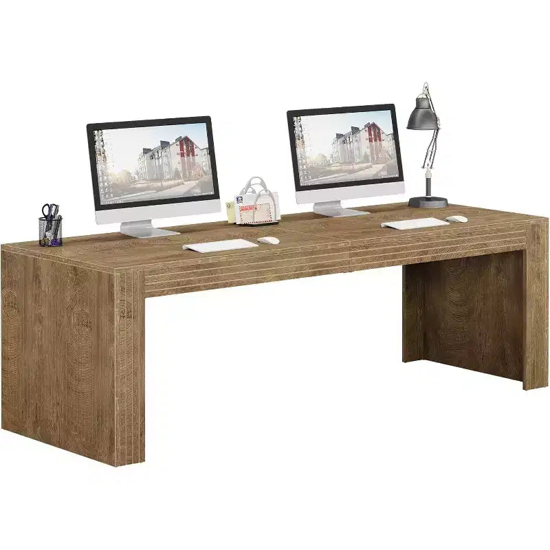 Scrivania extra lunga da 79 pollici, scrivania doppia per due persone per ufficio domestico, tavolo da scrittura lungo in legno per computer per ufficio, marrone vintage