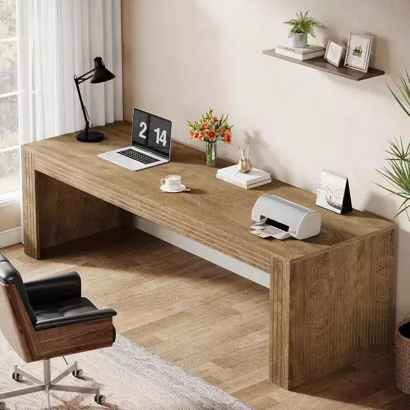Scrivania extra lunga da 79 pollici, scrivania doppia per due persone per ufficio domestico, tavolo da scrittura lungo in legno per computer per ufficio, marrone vintage