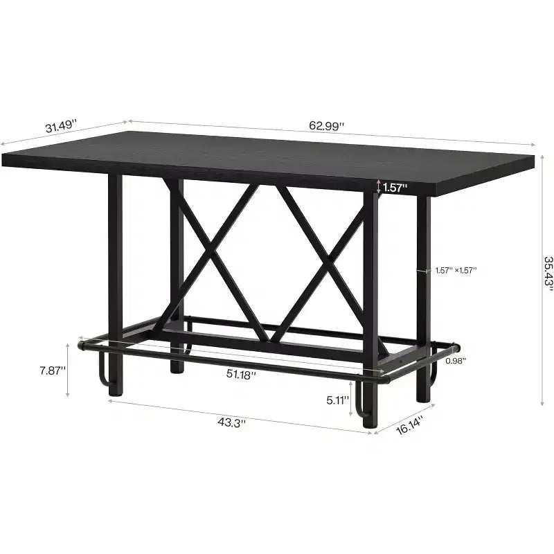 Tavolo da bar da 160 cm, tavolo alto da pub industriale con poggiapiedi in metallo per sala da pranzo, home bar, nero