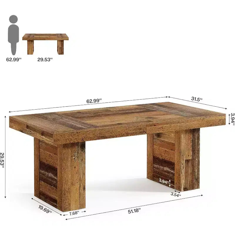 Tavolo da pranzo in stile rustico da 63 pollici per 6 persone, tavolo da cucina rettangolare in legno con gambe robuste per pasti in famiglia, sala da pranzo, marrone rustico