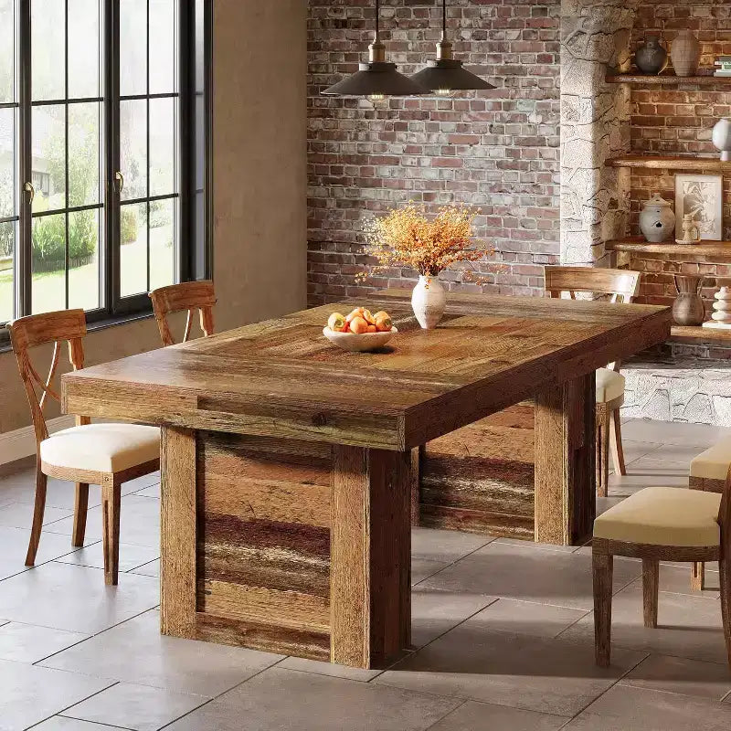 Tavolo da pranzo in stile rustico da 63 pollici per 6 persone, tavolo da cucina rettangolare in legno con gambe robuste per pasti in famiglia, sala da pranzo, marrone rustico