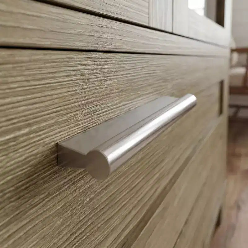 Dispensa da cucina in rovere rustico 63W con ante scorrevoli in vetro e 2 ampi cassetti, mobile alto per sala da pranzo