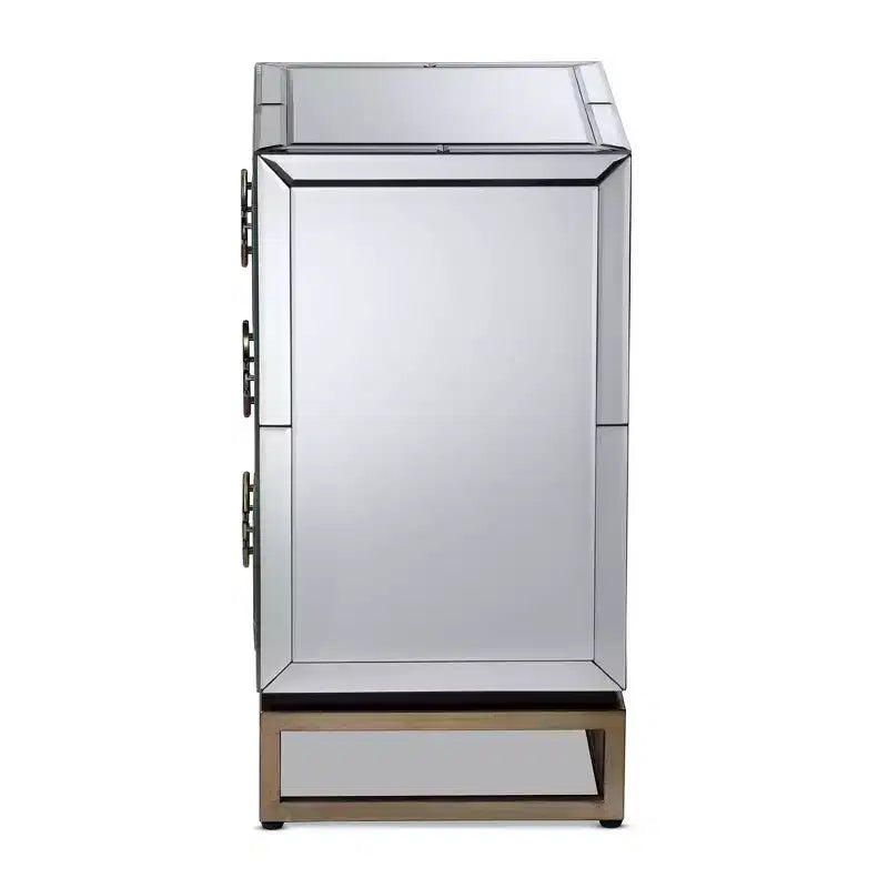Comodino a specchio con 3 cassetti -: Elegante bronzo antico, bordi smussati, nessun montaggio richiesto