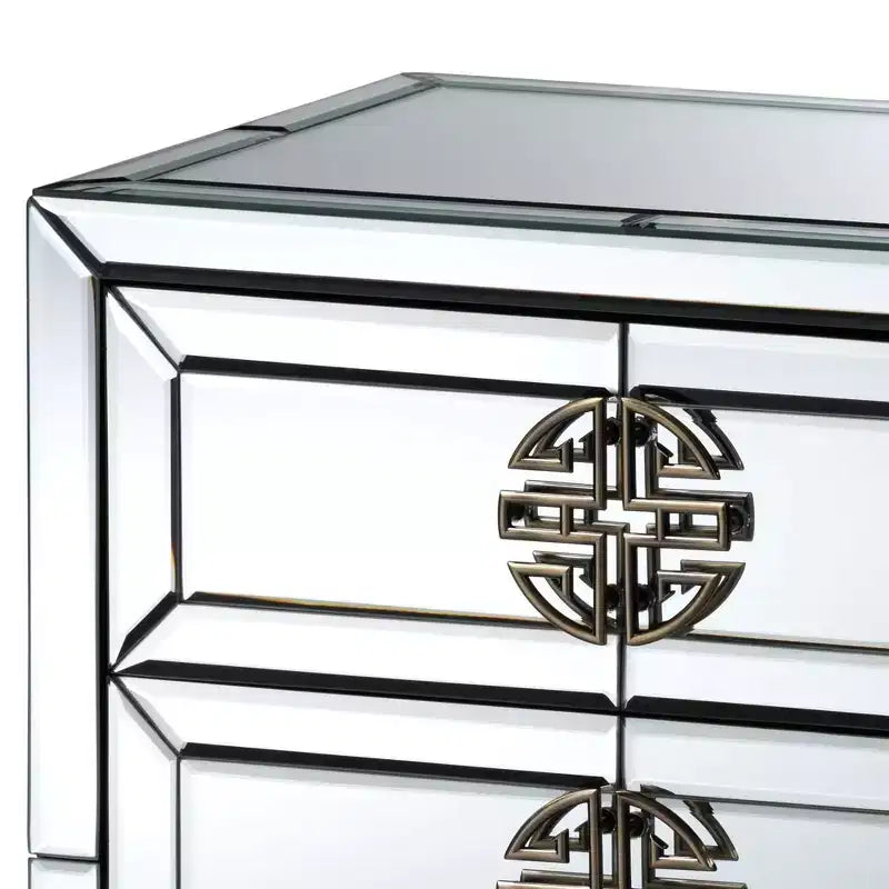 Comodino a specchio con 3 cassetti -: Elegante bronzo antico, bordi smussati, nessun montaggio richiesto