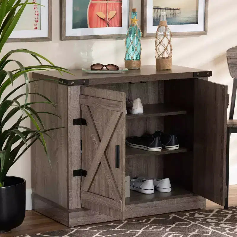 Mobile scarpiera Wayne Farmhouse Wood a 2 ante Marrone quercia -: Organizzatore da ingresso, Contiene 9 paia