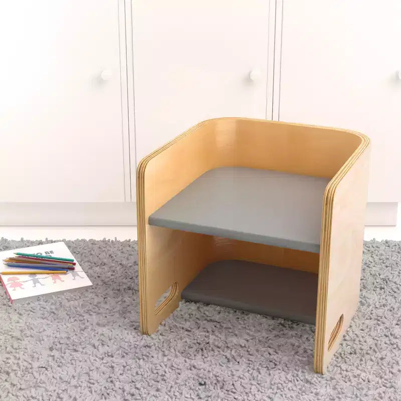Sedia a cubo multiuso in legno curvato per bambini, mobili Montessori